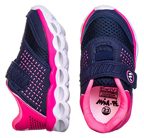Tênis Infantil Feminino Com Luzes de Led MP1814 - AS109 Cor:Azul Marinho-Pink;Tamanho:21