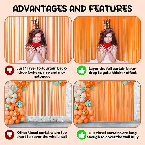 Image of Voircoloria 2 Pack Orange Foil Fringe Backdrop Curtains, Tinsel Streamers Birthday Party Decorations, Fringe Backdrop for Graduation, Baby Shower, Gender Reveal, Disco Party