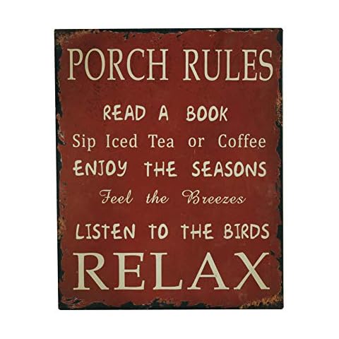 YK Decor Porch Rules Metal Sign Read A Book Sip Iced Tea Enjoy Seasons Listen To Birds Relax Decorative Porch Signs for Home Decor Cover