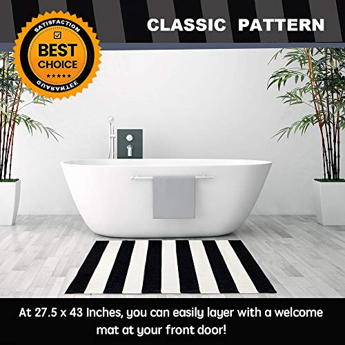 Kahouen Cotton Black And White Striped Rug (27.5 X 43 Inches), Washable Hand-Woven Stripe Outdoor Front Door Mat For Layered Door Mats/Porch/Kitchen/Bathroom/Laundry Room. #TOP2