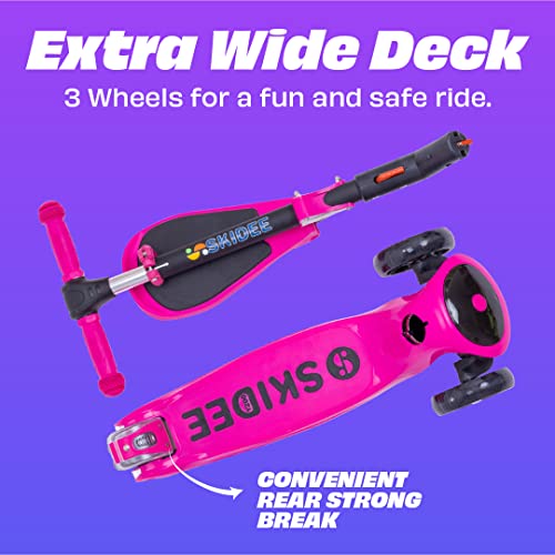 Image of SKIDEE Kick Scooter for Kids Ages 3-5 | Foldable 3 Wheel Scooter with Lean-to-Steer, Adjustable Height, Removable Seat & LED Light Wheels | Toddler Scooter Up to 12 Year Old Boys /Girls
