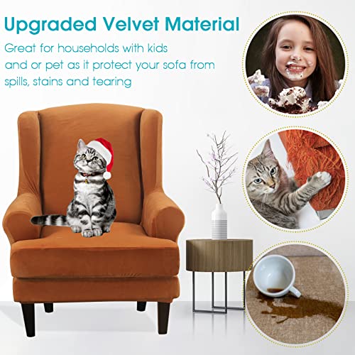 Topchances Wingback Chair Covers Slipcover 2 Pieces,Stretch Velvet Plush Wing Chair Cover Arm Chair Furniture Covers Slipcover Sofa Slip Covers With Elastic Bottom For Living Room Bedroom #TOP2