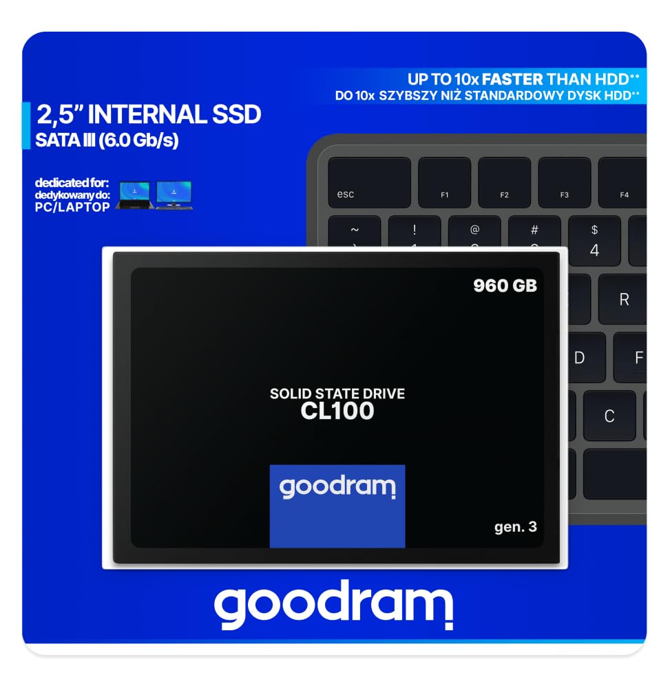 goodram SSD 960GB CL100 Gen.3 Solid State Drive SSD mit SATA III Interface 3D TLC NAND Flash Speicherchips 2,5 Zoll zur Beschleunigung Ihres PCs bis zu 10 Mal Schwarz 960 GB