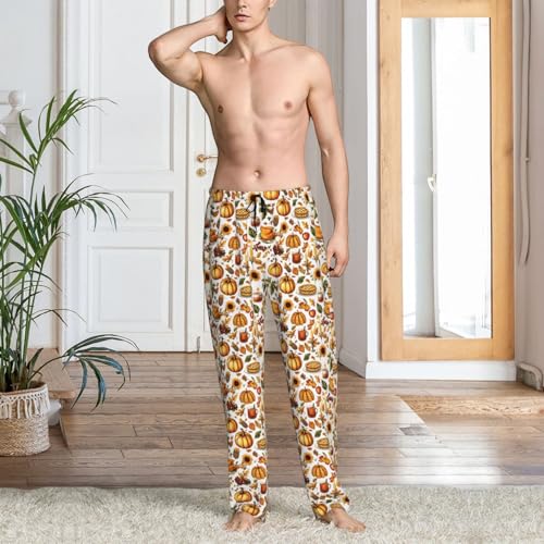 Mens Pajama Pants - Autumn Thanksgiving Food Print Soft Sleep Lounge Pants For Men, Casual Pj Bottoms With Pockets2