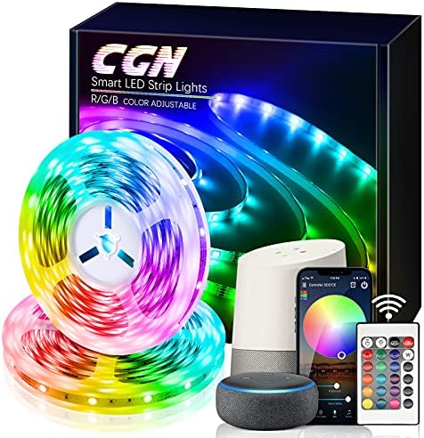 CGN 15M WiFi LED Strip Lights, Smart Rope Lights RGB 5050 Color Changing Music Sync, Voice Control Compatible with Alexa Echo, Google Assistant, Decoration for Party Kitchen