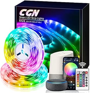 CGN 15M WiFi LED Strip Lights, Smart Rope Lights RGB 5050 Color Changing Music Sync, Voice Control Compatible with Alexa Echo, Google Assistant, Decoration for Party Kitchen
