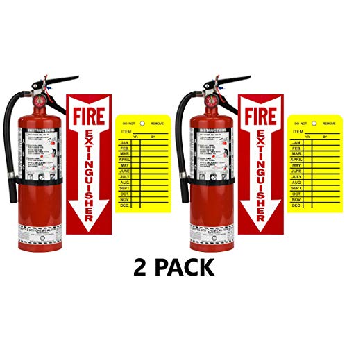 (Lot of 2) Buckeye 5 Lb. Type ABC Dry Chemical Fire Extinguishers with Wall Hooks, Signs and Inspection Tags