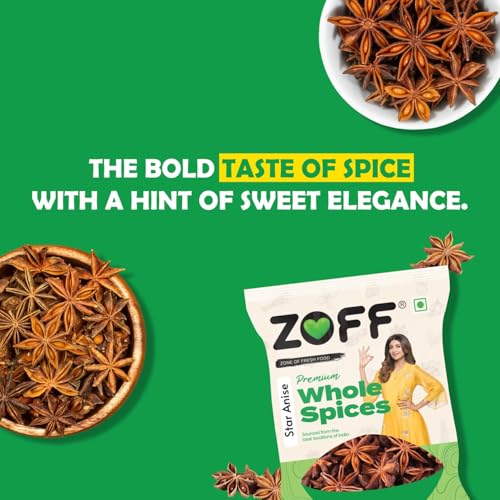 Image of Zoff Star Anise Whole - 100% Pure & Natural Star Spice - Sweet & Aromatic Flavor for Cooking, Baking & Wellness - 150 Grams (Pack of 2)