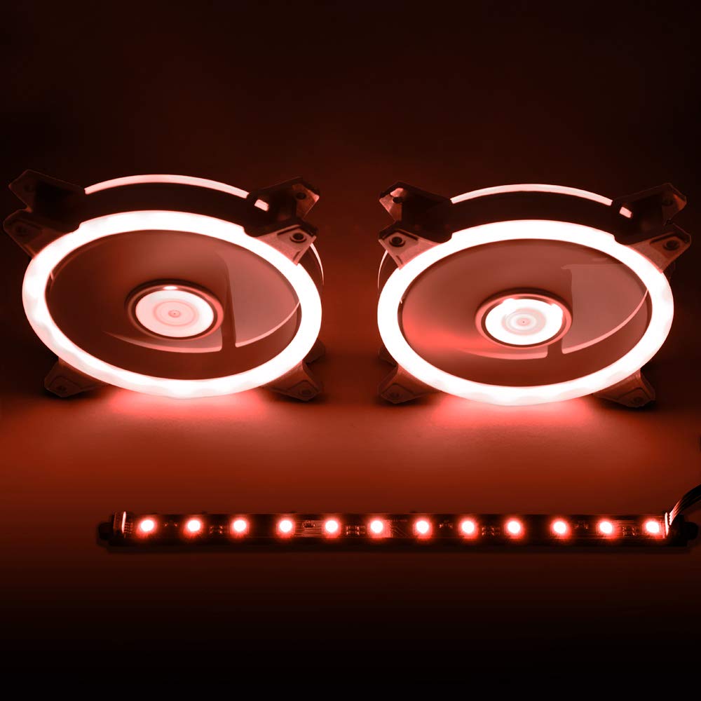 Talius Siroko - Kit de 2 Ventiladores Ring 12 cm RGB, Tira LED y centralita con Mando