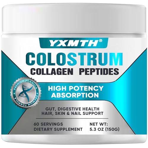 Bovine Colostrum & Collagen Peptides Powder,Premium Colostrum Powder Supplement for Gut Health,Immune Support,Hair Growth & Beauty,Gluten & Fat Free,60 Servings