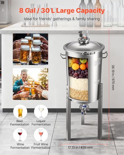 Image of VEVOR Pressure Fermenter 15 PSI, 8 Gal /30L All-in-One Stainless Steel Conical Secondary Fermentation Bucket, for Wine, Beer Brewing Equipment