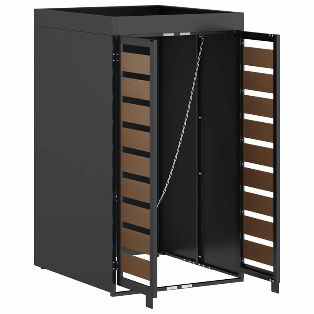 ACAGALA Copribidone per Spazzatura rifiuti 240L con Tetto a Fioriera, Antracite, Doppie Aperture e 2 Porte, Acciaio & HDPE Inox, Ventilato con Scarico, 65x73x113 cm