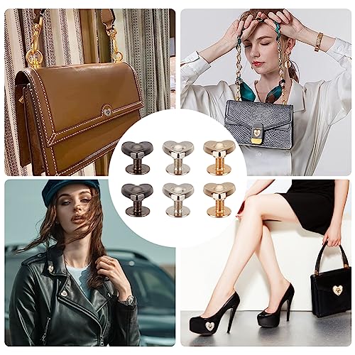 Image of GORGECRAFT 30PCS 3 Colors Screwback Stud Heart Rivets Handbag Button Leathercraft Handmade Flat Bags Stud Shown Heart Garments Clothing Crafts Shaped Foot Nailhead Screwback Rivet Metal Decration