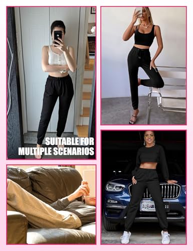 3 Pack Joggers for Women - Black Sweatpants with Pockets Plus Size Comfy Lounge Yoga Pants (S-5XL)