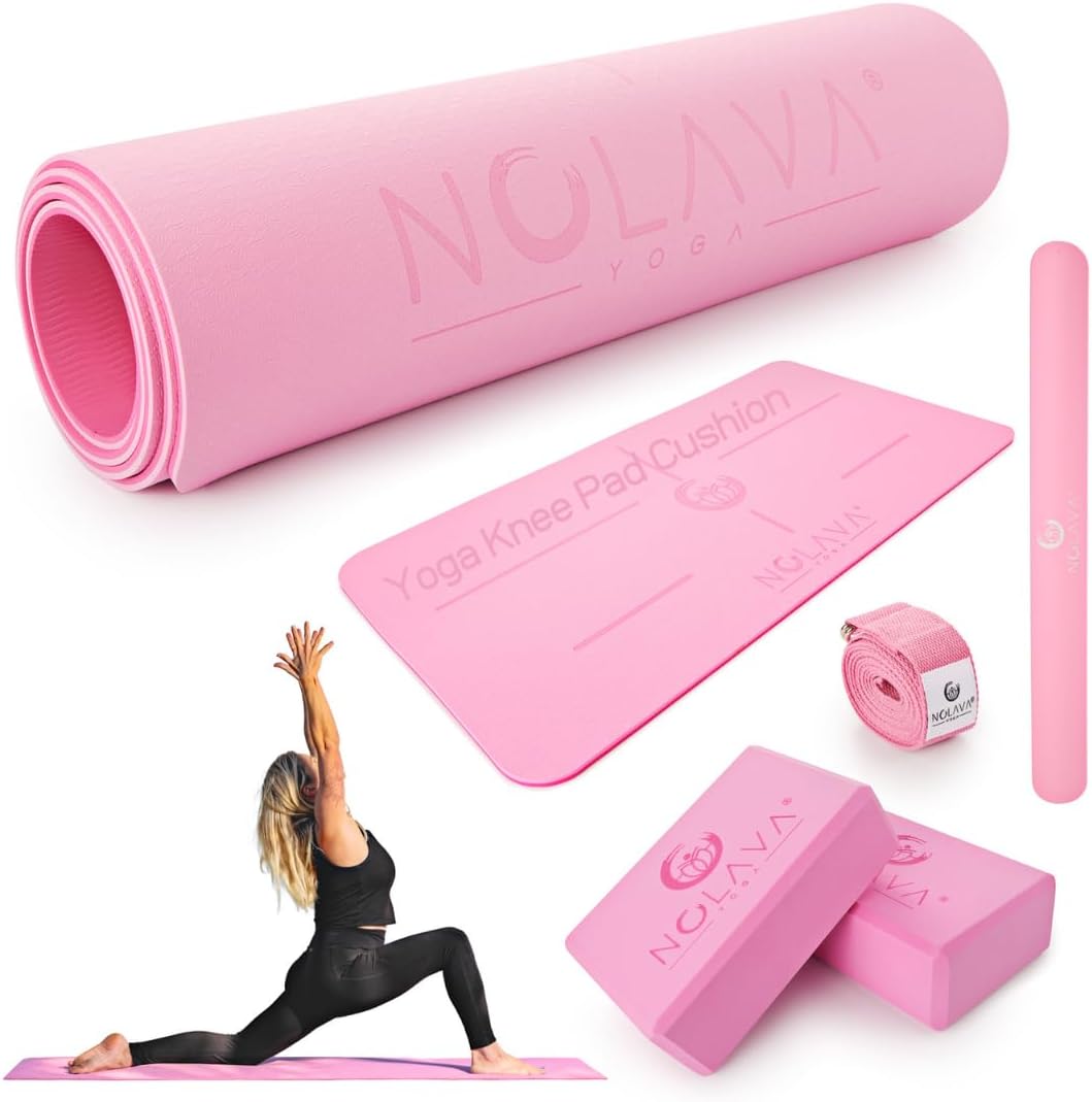 NOLAVA Yoga Mats & Complete Sets – TPE, Non-Slip, Eco-Friendly – Includes Mat, Blocks, Strap, & More (6pc or 7pc Sets) – For Pilates, Yoga & Fitness