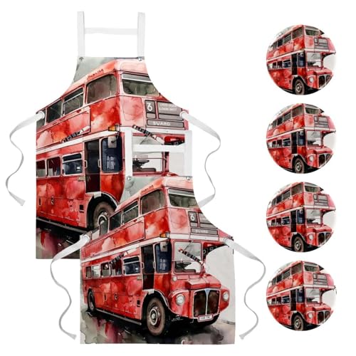 Lot de 2 tabliers de cuisine Bus londonien avec broches pour restaurant