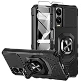 Mocotto for Cricket Debut S3 Phone Case/AT&T Vista 2 Case with Tempered Glass Screen Protector,Military Grade Heavy Duty Shockproof Protective Cover,with Ring Kickstand (Cricket Debut S3, Black)