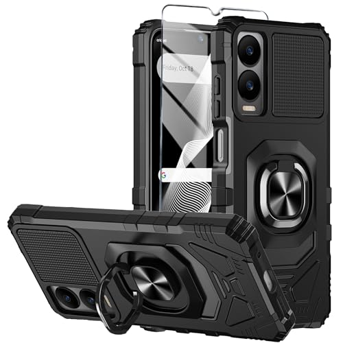 Mocotto for Cricket Debut S3 Phone Case/AT&T Vista 2 Case with Tempered Glass Screen Protector,Military Grade Heavy Duty Shockproof Protective Cover,with Ring Kickstand (Cricket Debut S3, Black)