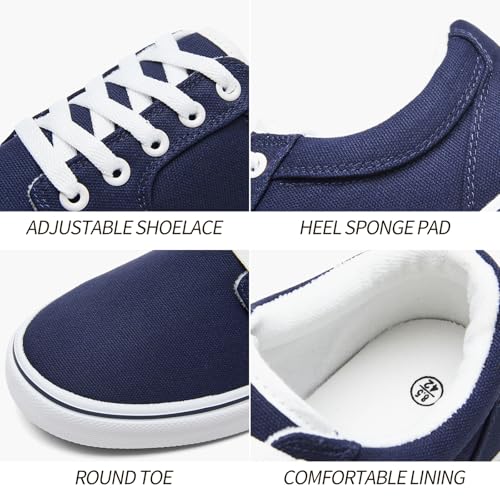 Image of BENPAO Mens White Casual Shoes All Black Fashion Sneakers for Men Low Top Lace Up Canvas Shoes