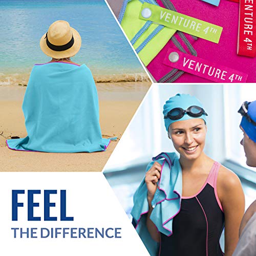Venture 4Th Quick Dry Microfiber Towel - Odor Resistant, High Performance Towels For Gym, Camping, Travel, Yoga And Beach (Blue-Pink Extra Large) - Includes Tear Resistant Bag #TOP4