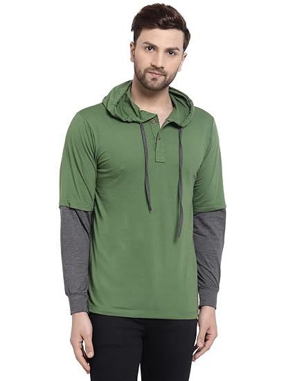 Men Full Sleeve Dual Colour Cotton Blend Hoodie