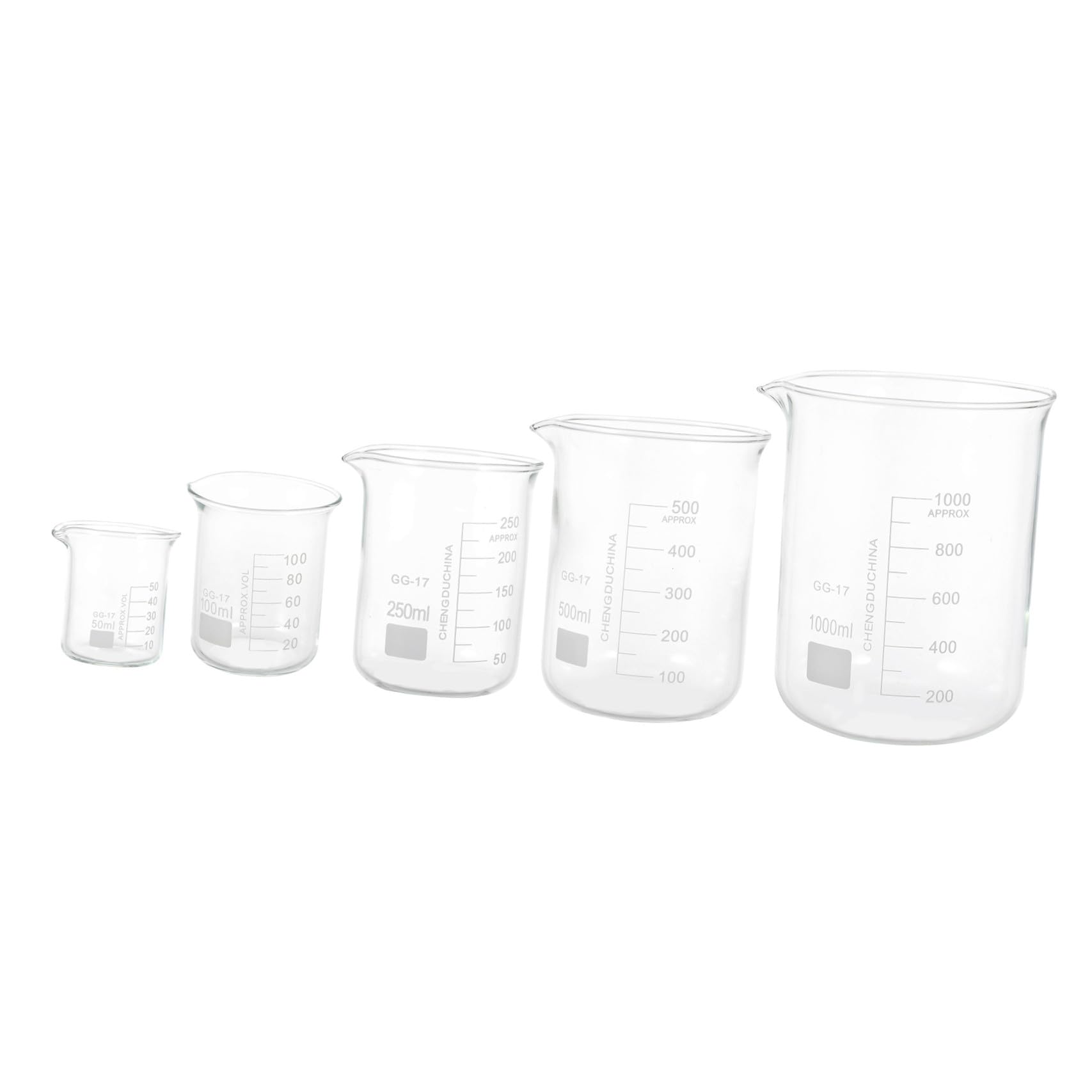 iplusmile 5piezas Vasos Medidores De Vidrio Graduados De Borosilicato Resistentes Al Calor Para Laboratorio Mezcladores Transparentes Para Líquidos Con Capacidad Para Experimentos Científico