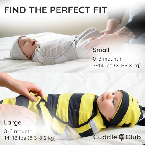 Image of Cuddle Club Swaddles for Newborns - Baby Swaddle Blanket for Boys & Girls - Adjustable Hook-and-Loop Cotton Wrap for Newborn 0-3 & 3-6 Months with hat