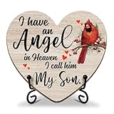 I Have An Angel in Heaven I Call Him My Son Cardinal Decor, Sympathy Gift for Loss of Loved One Wood Heart Keepsake In Memory of Son Funeral Remembrance Bereavement Condolences Grief Gift - FS408