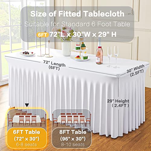 Image of White Spandex Tablecloth for 6 Foot Rectangle Tables, 3Pack Stretch Table Cloths 6ft Fitted Table Cover Desk Skirt for Parties Weddings Birthday Banquet Baby Shower