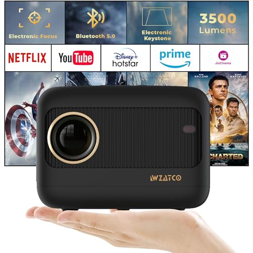 Image of WZATCO Eve | 720P Native Projector for Home | 1080P Full HD Support | Electronic Focus | Bluetooth 5.0 | 3500 lumens (350 ANSI) | 5W HiFi Speaker | 176 inch Screen | Compatible with 4K TV Stick. PC