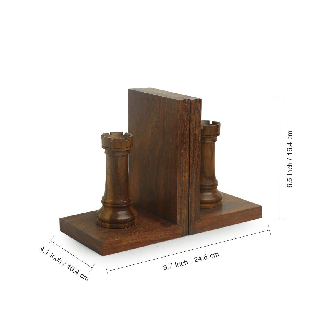ExclusiveLane 'Chess Rook' Sheesham Wooden Bookends for Home Decor (24.6 cm x 10.4 cm x 16.5 cm, Brown) | Book Ends Wooden Bookend Bookends for Shelf Book Ends for Table Shelves Book Stopper for Shelf 3