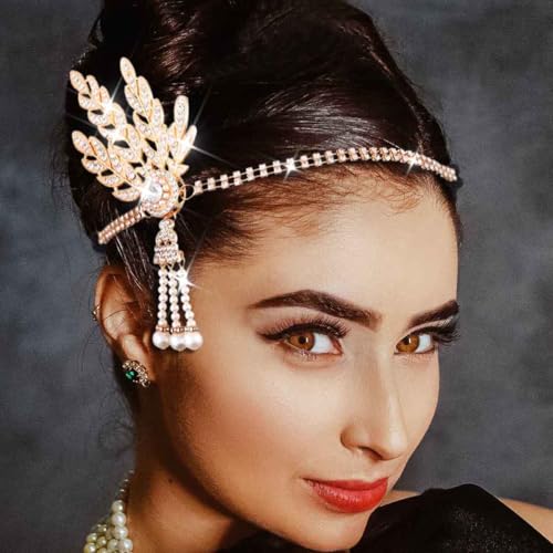 Fashband Fascia per capelli anni '20, vintage, con strass, accessorio per capelli da donna (oro, taglia unica)