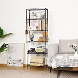 Regał magazynowy, regał z kółkami i 6 półkami, regał kuchenny, metalowy z hakami bocznymi z chromowanymi, do 54 x 29 x 160 cm, czarny