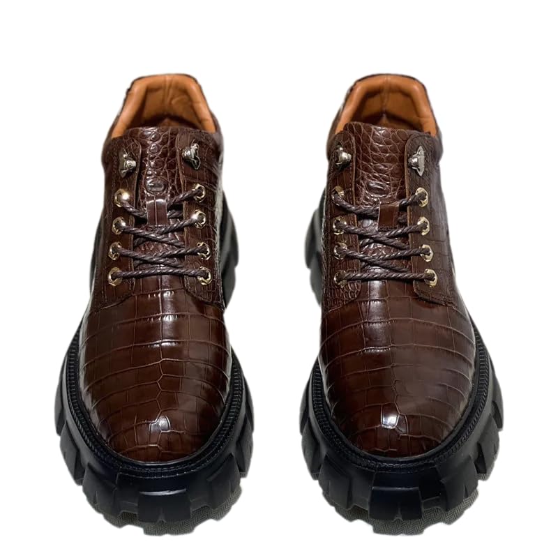 Authentic Exotic Crocodile Skin Men's Casual Height-Increasing Derby Shoes Genuine Alligator Leather Male Mid-top Dress Shoes