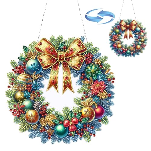 CXINLky DIY Diamond Art Painting Ciondolo con catena, Diamond Painting Immagini, Natale 5D, kit di arazzo da parete per finestre, parete, giardino, decorazione 04