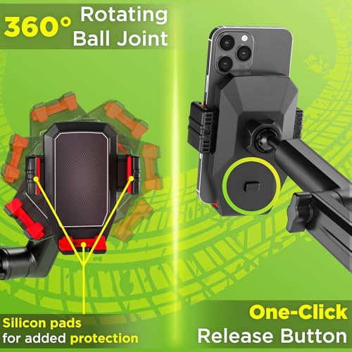Image of Cell Phone Mount for Truck Phone Holder for Truck Drivers - Heavy Duty Suction Cup + Dashboard Pad, iPhone Holder for Dashboard Window 16.9 inch Long, for iPhone & Samsung, Semi Trucker, Red