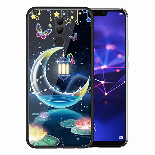 Urhause Tempered Glass Cover Compatible with Huawei Mate 20 Lite Case Glossy Mirror Case Ultra Thin Starry Sky Hard Cover Sweet Night Tempered Glass + Soft Silicone Skin Cover Anti-Scratch Cover