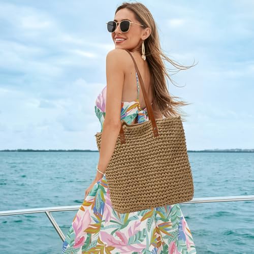Image of Straw Beach Bags for Women - Woven Tote Bag Large Shoulder Handbags Summer Boho Straw Purse for Vacation