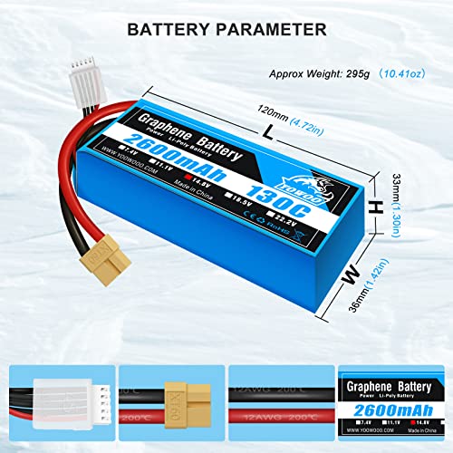 Batería de litio de grafeno Yowoo 4S 14.8V 2600mAh XT60 para quadcopter y avión 3