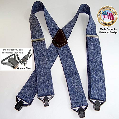 Holdup 2" Wide Dark Jeans Xp Contractor Series Suspenders With Usa Patented Jumbo Gripper Clasps #TOP3