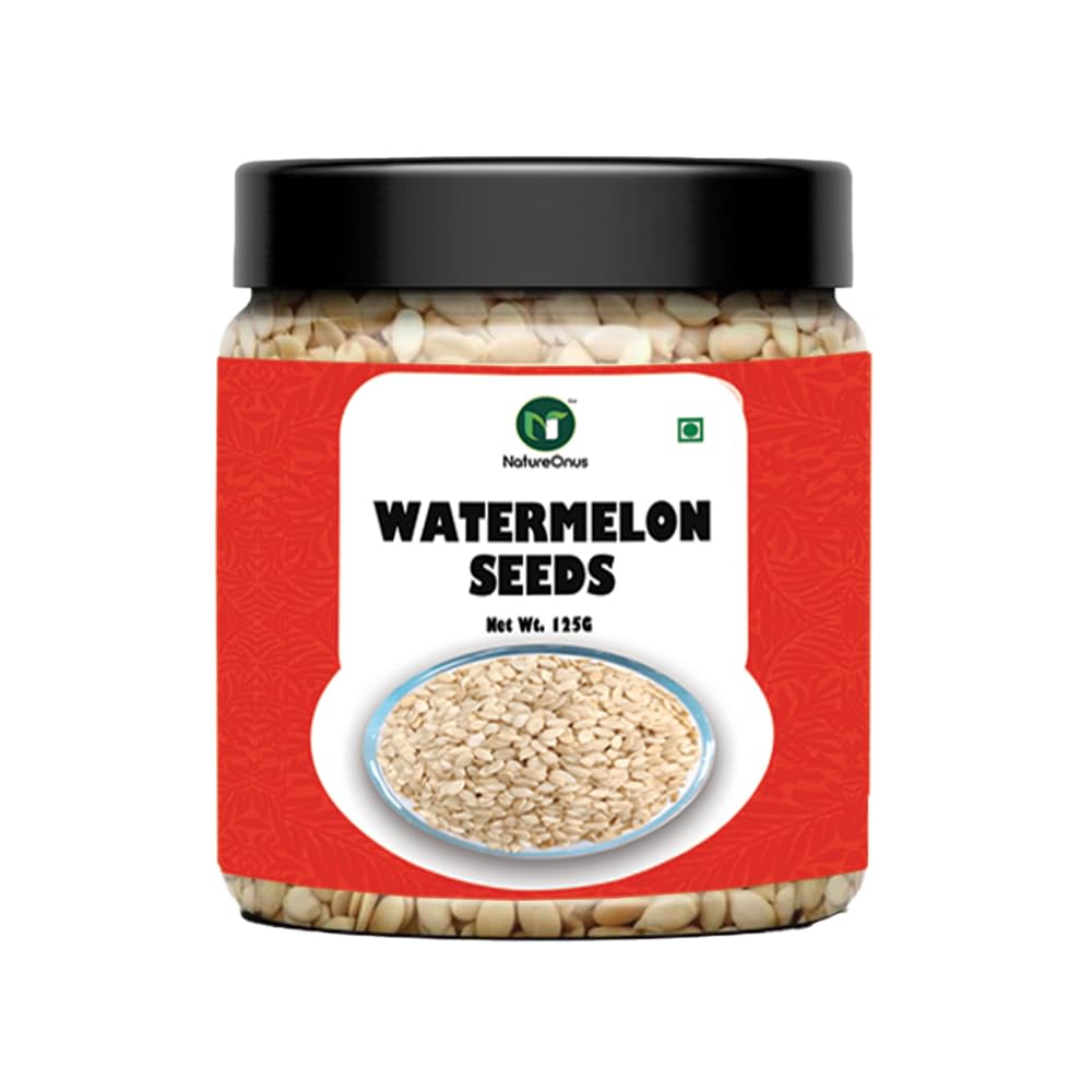 NatureOnus Premium Watermelon Seeds 125g | Raw Watermelon Seeds for Eating | Magaj Seeds Pack | Tarbuj Beej | Rich in Protein | Potassium | Magnesium & Iron | Raw Watermelon Seeds for Eating-image-1