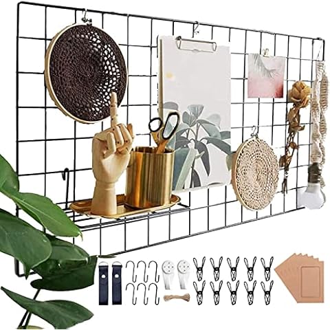 WUZILIN wall grid Black shelf, DIY iron grid of photo wall decoration pin board photo on the memo board hanging in the family, kitchen, office and so on (40 * 80cm) Black Cover
