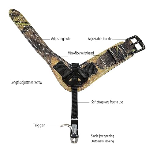 JIANZD Archery Compound Bow Release Aid Trigger Caliper Shooting Camo/Black Design - Adjustable Black Wrist Strap