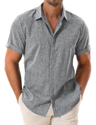 Drazivon Men's Linen Short Sleeve Button Down Casual Shirts Dark Gray 4XL - image 1