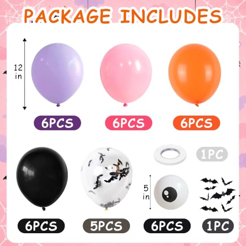 Image of Halloween Balloons Pastel Pink Black Spooky One Halloween Party Decorations | Pink Purple Balloon with 3D Bat Sticker Eyeball Bat Print Balloon for Girl Cute Ghost Night Baby Shower Birthday Party Decor