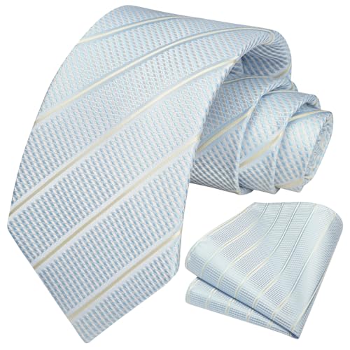 Image of HISDERN Mens Striped Ties Classic Silk Woven Tie and Pocket Square Set Formal Business Necktie Handkerchief for Wedding