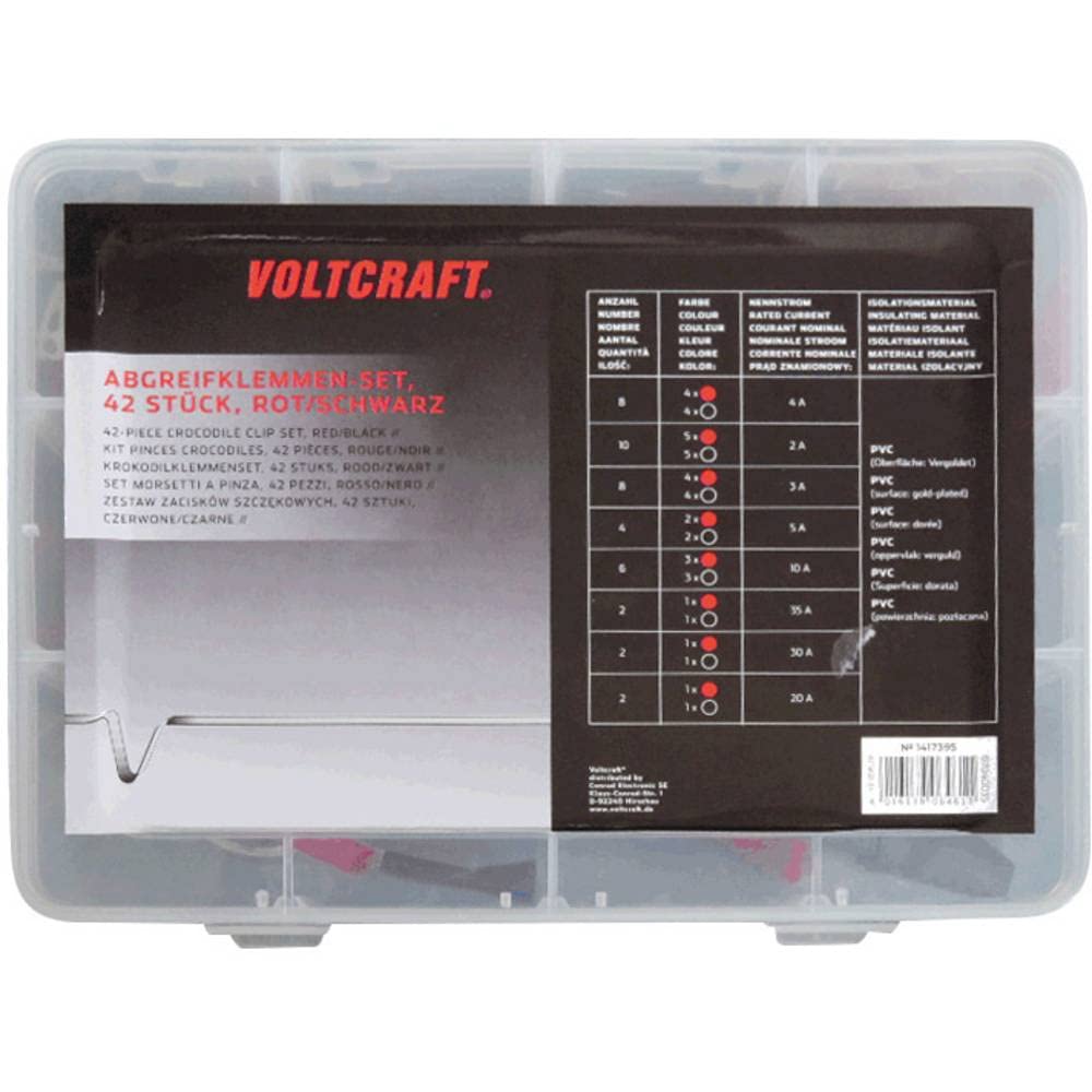 VOLTCRAFT 1417395 Krokodilklemmen-Set Schwarz, Rot Länge: 230 mm 42 St.
