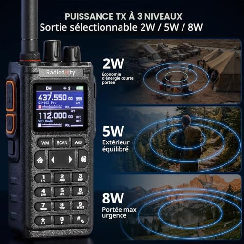 Radioddity GS-10B Pro Talkie-Walkie Radioamateur, 8W Bi-Bande, Spectre Temps Réel, Récepteur HF SSB CW Bande Aviation, Prog App, 999 Canaux, Antennes Donut SW/MW, HT Portable pour POTA & Field Day – vue 7