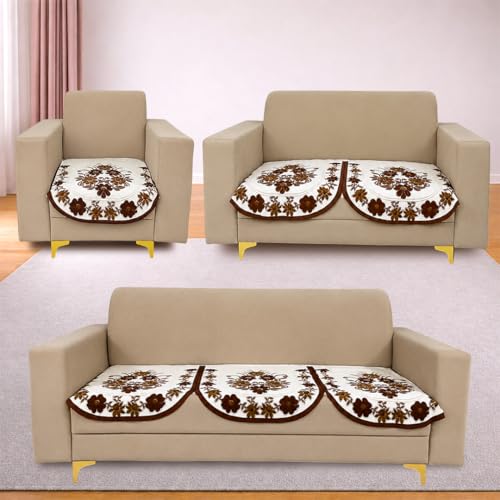 Image of Homerz Premium 'Surya Series' Sofa Cover | Stylish Sofa Protector | Net Fabric | Anti-Stain & Washable Slip Cover Exact Size Antislip (Daisy Brown, 6 (3+2+1) Seater, Only Seat Cover)