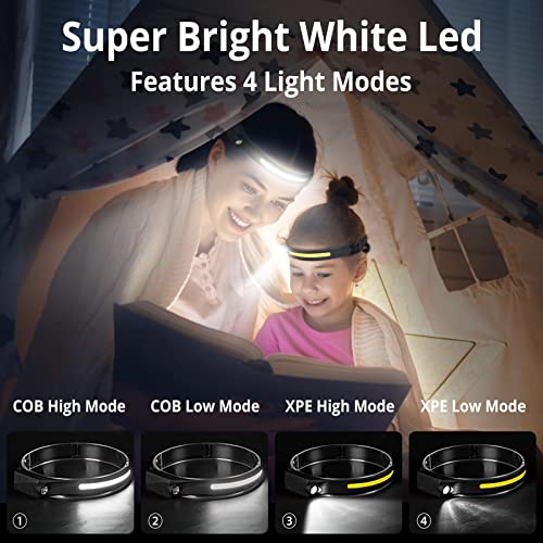 Foto von Stirnlampe 230°Weitwinkel-Stirnlampe Leichte IPX4 wasserdichte Induktions-Weitwinkel-Stirnlampe mit 5 Modi und intelligentem Sensor für Outdoor, Laufen, Angeln, Camping, Wandern - 2pcs